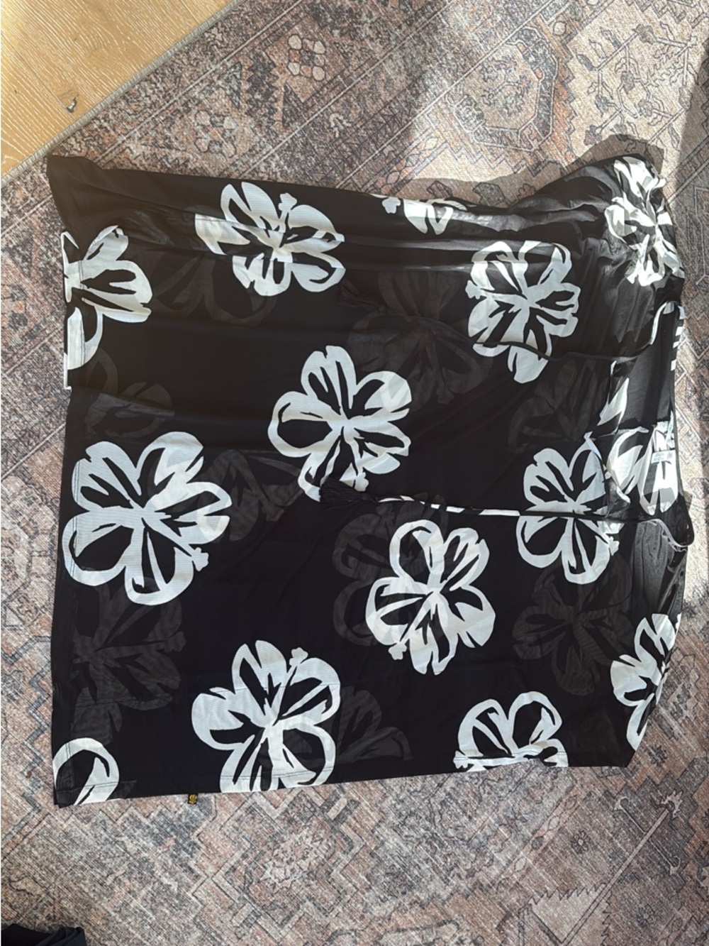 La Vie En Rose Black and White Floral Swim Sarong Cover-Up